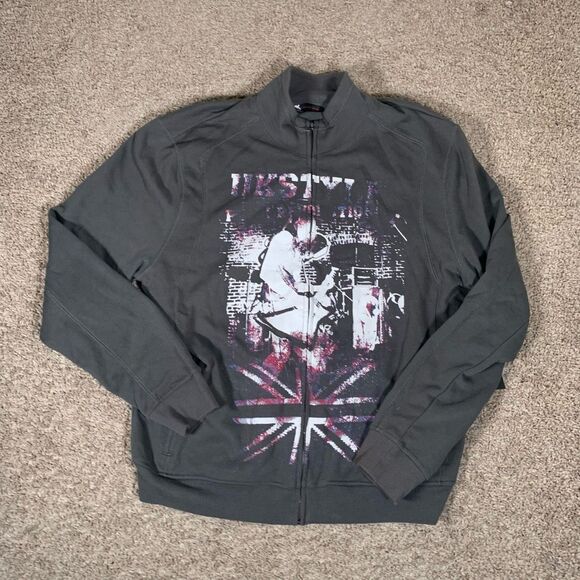 UK Style Mens Long Sleeve Full Zip‎ Sweater Stone Gray Size Large - Picture 1 of 8